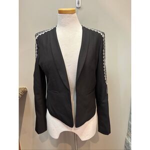 Electric Indigo Black  M  lined embroidered open front tuxedo blazer